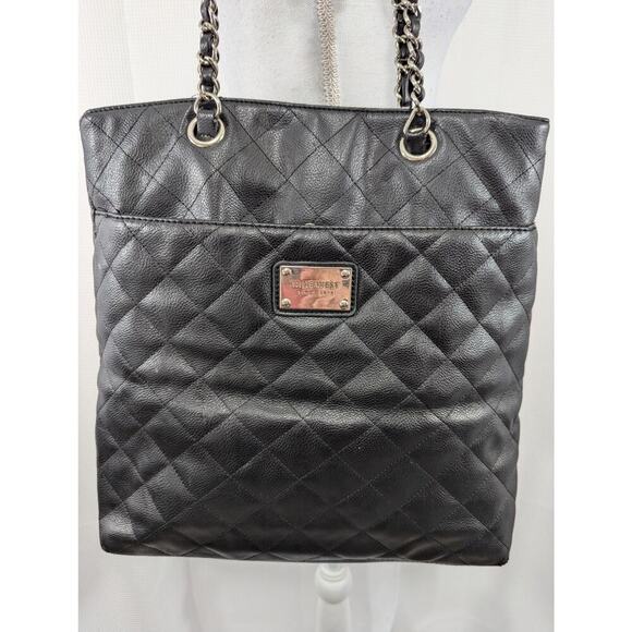 NINE WEST! LUXE BLACK QUILTED LARGE SIZED PURSE, TOTE, HANDBAG- GORGEOUS! - Picture 3 of 11